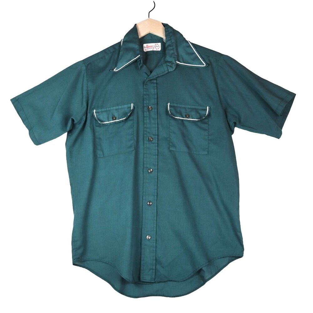 Vintage 70's Winner’s Circle Permanent Press ShirtGreen Western Rockabilly